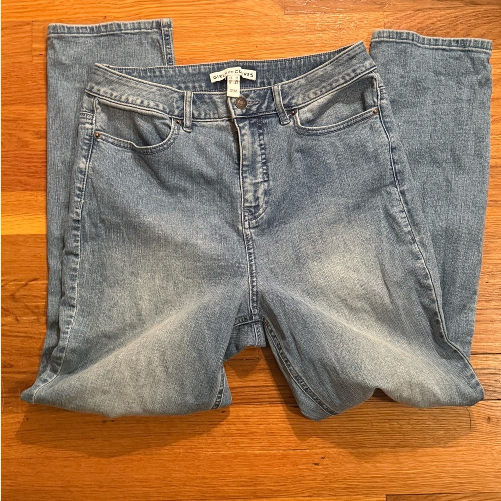 Girl With Curves Womens Blue High Rise Straight Leg Jeans Medium Wash Size‎ 6